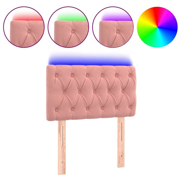 Čelo postele s LED růžové 80 x 7 x 78/88 cm samet 3121983