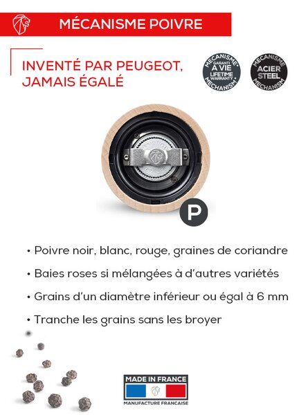 Mlýnek na pepř Peugeot Paris, 18 cm, bílý lesklý – ruční mletí celého pepře 27803