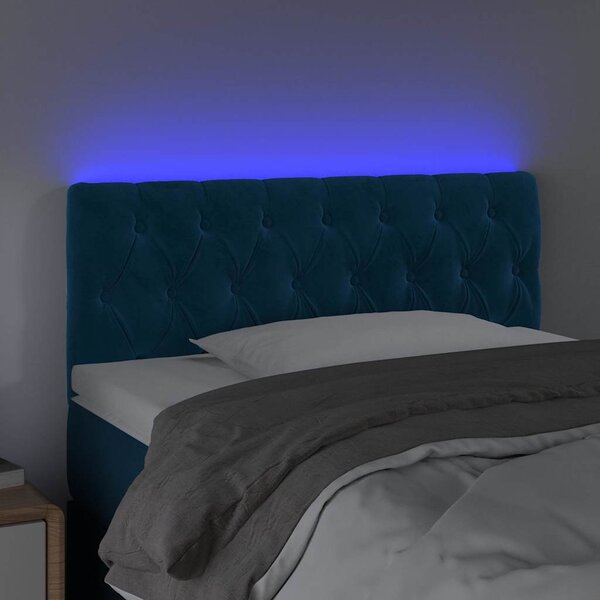 Čelo postele s LED tmavě modré 90 x 7 x 78/88 cm samet 3121988