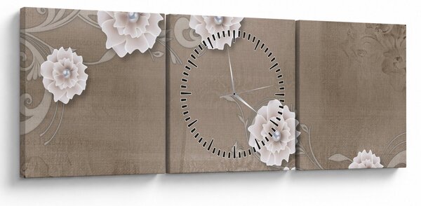 Obraz - Drapérie s květy (s hodinami) (90x30 cm)