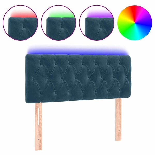 Čelo postele s LED tmavě modré 90 x 7 x 78/88 cm samet 3121988
