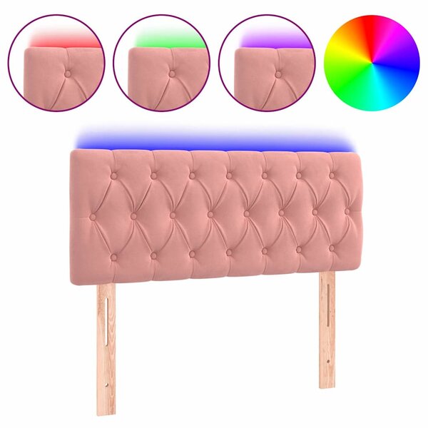 Čelo postele s LED růžové 100 x 7 x 78/88 cm samet 3121995