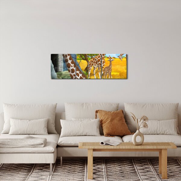 Obraz - Žirafí rodina (s hodinami) (90x30 cm)