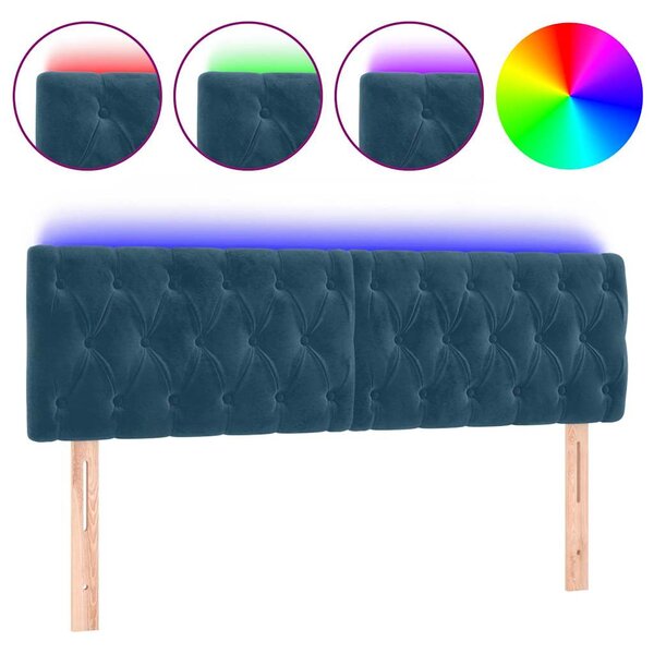 Čelo postele s LED tmavě modré 160 x 7 x 78/88 cm samet 3122006