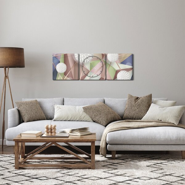 Obraz - 3D Abstrakce v pastelových barvách (s hodinami) (90x30 cm)