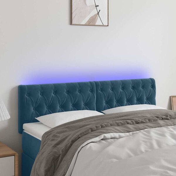 Čelo postele s LED tmavě modré 160 x 7 x 78/88 cm samet 3122006