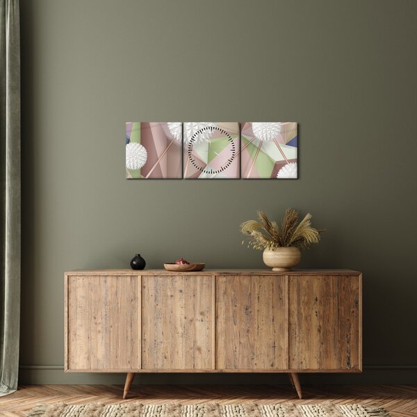 Obraz - 3D Abstrakce v pastelových barvách (s hodinami) (90x30 cm)