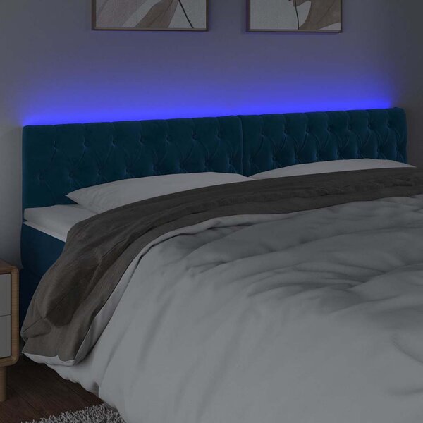 Čelo postele s LED tmavě modré 200 x 7 x 78/88 cm samet 3122018