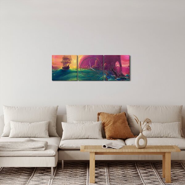 Obraz - Olejomalba, Plavba do fantastické říše (s hodinami) (90x30 cm)