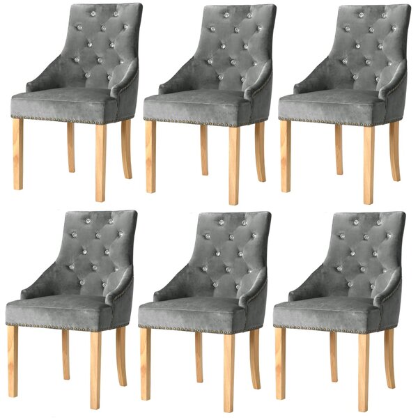 Jídelní židle 6 ks stříbrné masivní dubové dřevo a samet