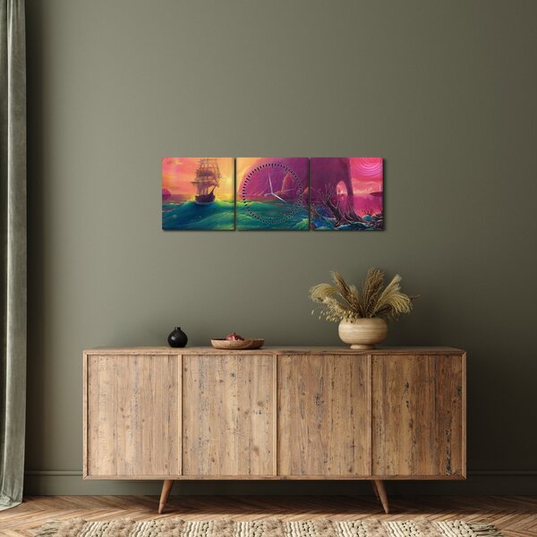 Obraz - Olejomalba, Plavba do fantastické říše (s hodinami) (90x30 cm)