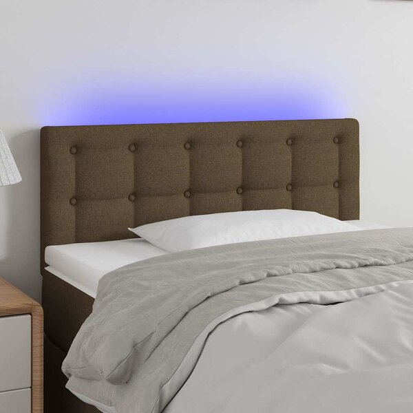 Čelo postele s LED tmavě hnědé 80 x 5 x 78/88 cm textil 3122023