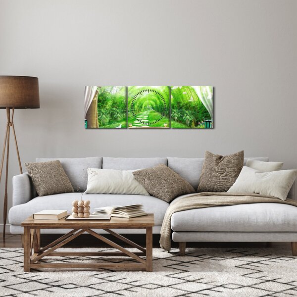 Obraz - Výhled na tropickou zahradu (s hodinami) (90x30 cm)