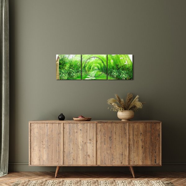 Obraz - Výhled na tropickou zahradu (s hodinami) (90x30 cm)