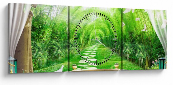 Obraz - Výhled na tropickou zahradu (s hodinami) (90x30 cm)