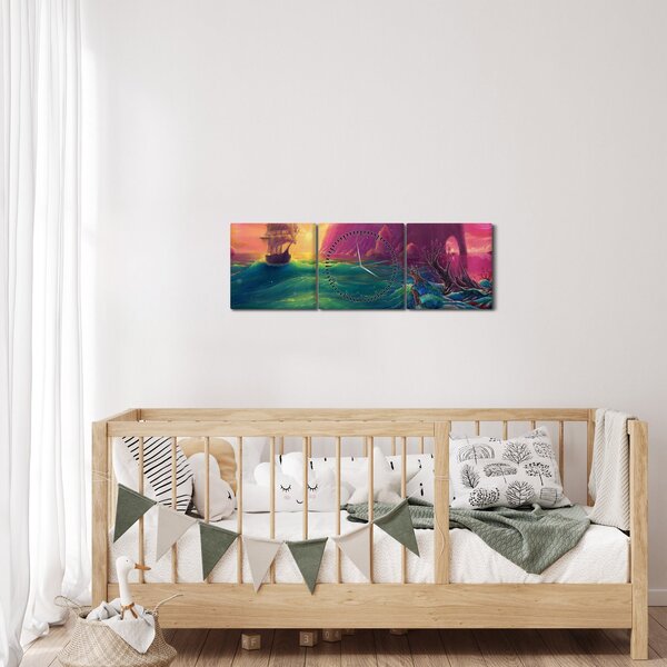 Obraz - Olejomalba, Plavba do fantastické říše (s hodinami) (90x30 cm)