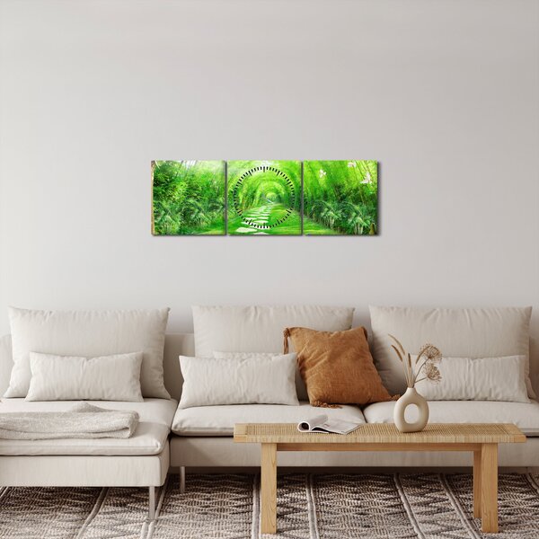 Obraz - Výhled na tropickou zahradu (s hodinami) (90x30 cm)
