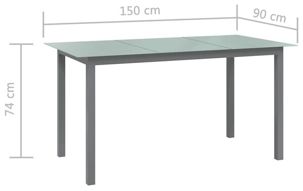 Zahradní stůl světle šedý 150 x 90 x 74 cm hliník a sklo 312204