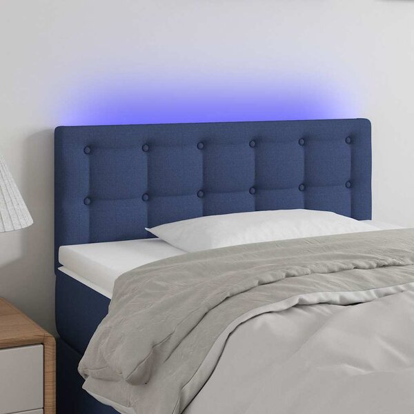 Čelo postele s LED modré 100x5x78/88 cm textil 3122042