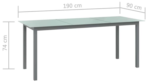 Zahradní stůl světle šedý 190 x 90 x 74 cm hliník a sklo 312205