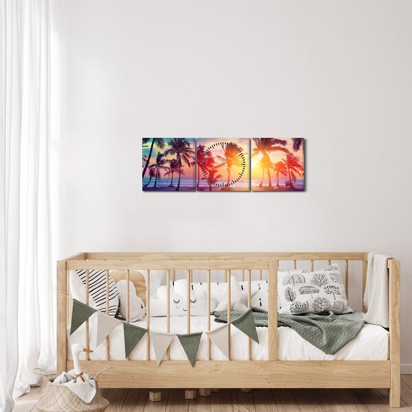 Obraz - Tropický západ slunce (s hodinami) (90x30 cm)