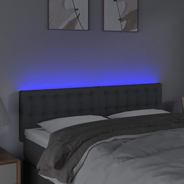 Čelo postele s LED tmavě šedé 144x5x78/88 cm textil 3122045