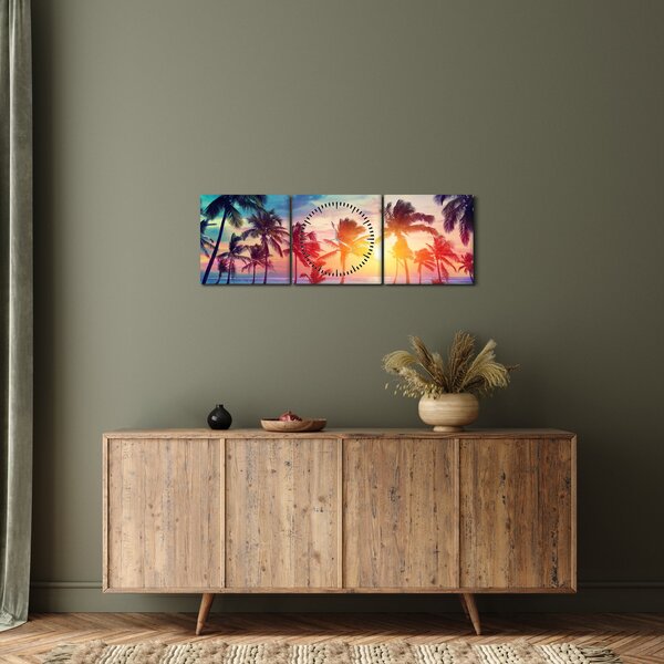 Obraz - Tropický západ slunce (s hodinami) (90x30 cm)