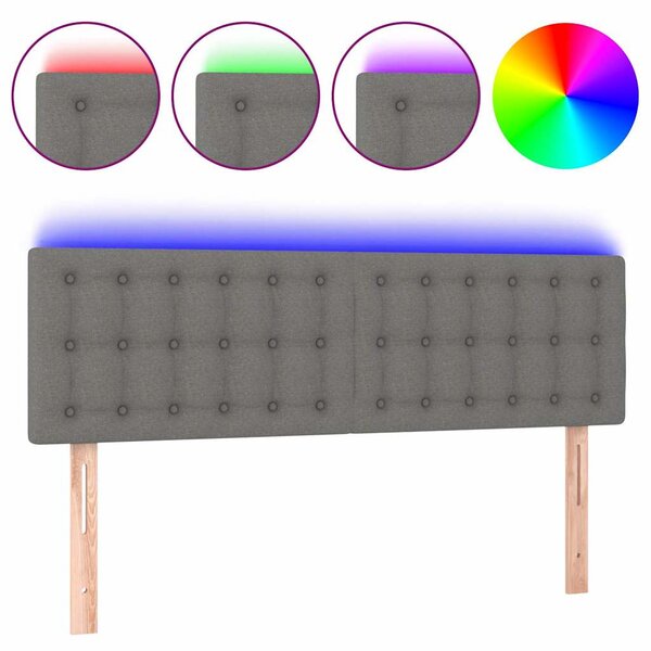 Čelo postele s LED tmavě šedé 144x5x78/88 cm textil 3122045