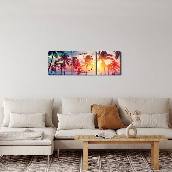 Obraz - Tropický západ slunce (s hodinami) (90x30 cm)
