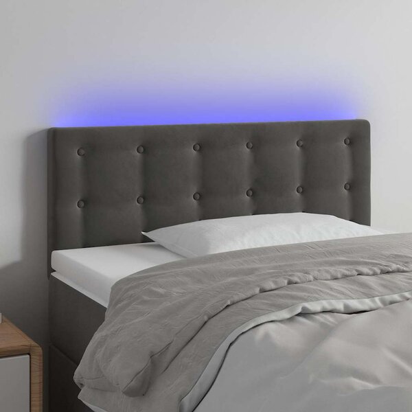 Čelo postele s LED tmavě šedé 80 x 5 x 78/88 cm samet 3122077