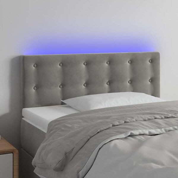Čelo postele s LED světle šedé 100 x 5 x 78/88 cm samet 3122088