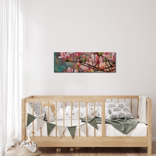 Obraz - Olejomalba, Rozkvetlá sakura (s hodinami) (90x30 cm)
