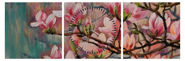Obraz - Olejomalba, Rozkvetlá sakura (s hodinami) (90x30 cm)