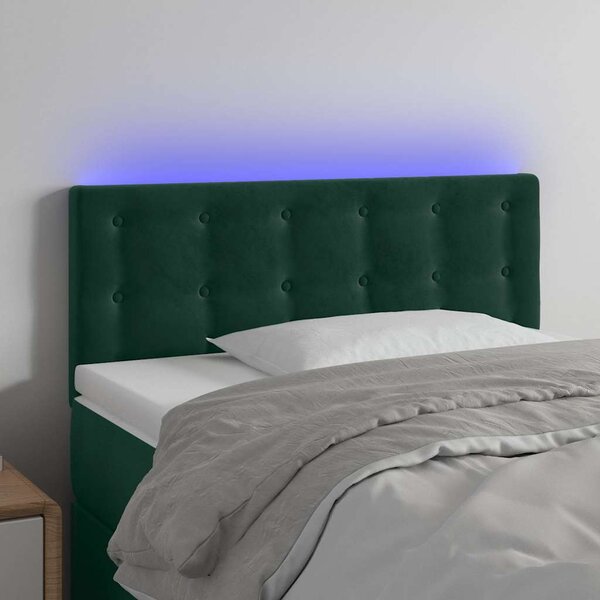 Čelo postele s LED tmavě zelené 80 x 5 x 78/88 cm samet 3122079