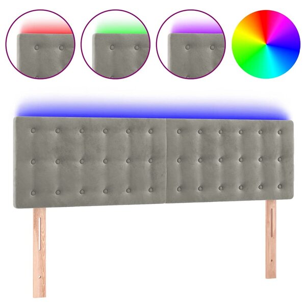 Čelo postele s LED světle šedé 144 x 5 x 78/88 cm samet 3122094