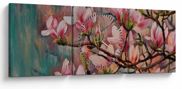 Obraz - Olejomalba, Rozkvetlá sakura (s hodinami) (90x30 cm)
