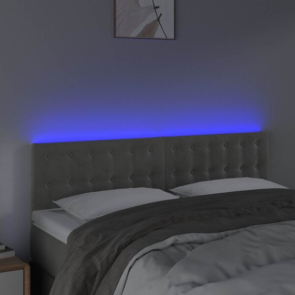 Čelo postele s LED světle šedé 144 x 5 x 78/88 cm samet 3122094