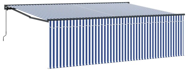 Stahovací markýza Modrá a bílá 400 × 300 cm Polyester a hliník