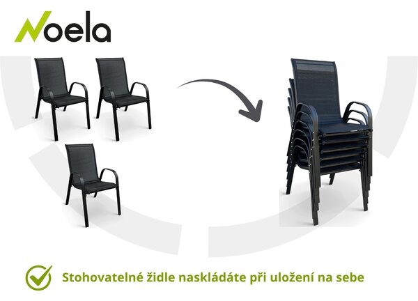 Noela Zahradní jídelní set Klaudie transparentní + 6x kovová židle Ramada