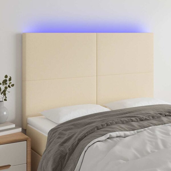 Čelo postele s LED krémové 144x5x118/128 cm textil 3122147