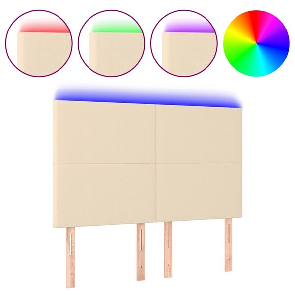 Čelo postele s LED krémové 144x5x118/128 cm textil 3122147