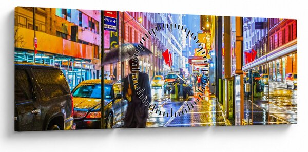 Obraz - Město v neonové záři (s hodinami) (90x30 cm)