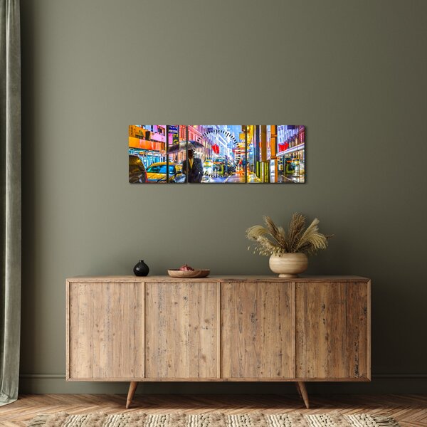 Obraz - Město v neonové záři (s hodinami) (90x30 cm)