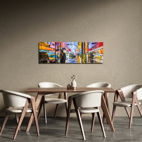 Obraz - Město v neonové záři (s hodinami) (90x30 cm)
