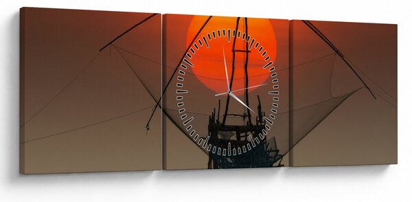 Obraz - Východ slunce, jezero Pakpra (s hodinami) (90x30 cm)