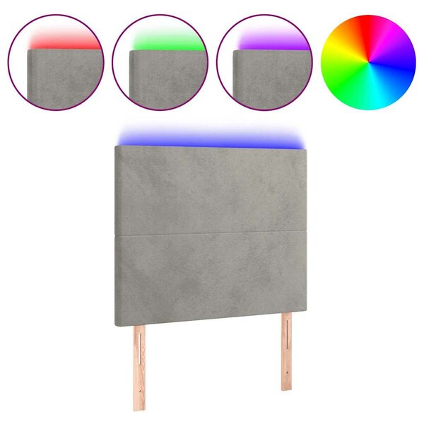 Čelo postele s LED světle šedé 90x5x118/128 cm samet 3122180