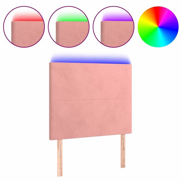 Čelo postele s LED růžové 80x5x118/128 cm samet 3122179
