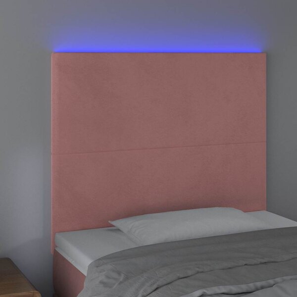 Čelo postele s LED růžové 80x5x118/128 cm samet 3122179