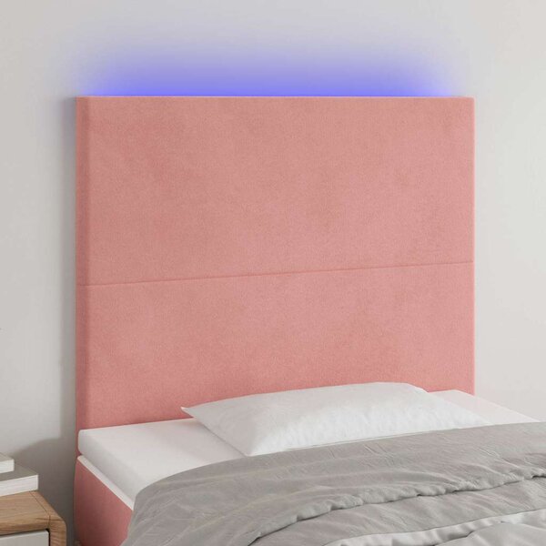 Čelo postele s LED růžové 80x5x118/128 cm samet 3122179