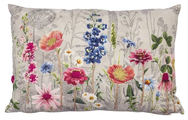 Béžový polštář rozkvetlá louka Flowers Poppy s výšivkou - 40*60*15cm - Mars & More